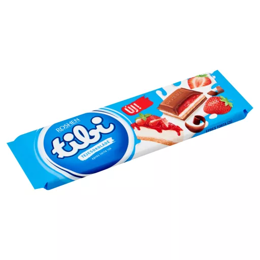 Tibi táblás tejcsokoládé 275g tejkrém és eper ízű zselés töltelék és keksz