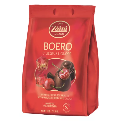 Zaini Boero étcsokoládé praliné 187g meggyel töltött alkoholos