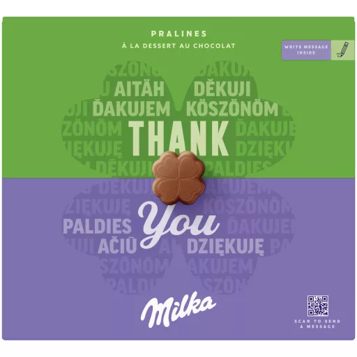 Milka Thank You Alpesi Tejcsokoládé Praliné Kakaós Krémtöltelékkel 110 G