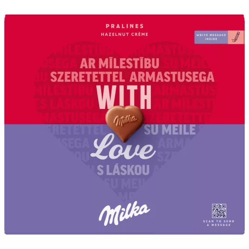 Milka alpesi tej felhasználásával készült tejcsokoládé praliné mogyorós krémtöltelékkel 110 g