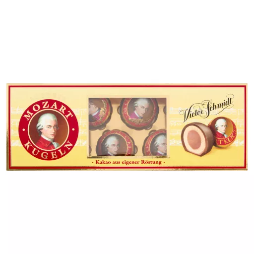 Victor Schmidt Austria Mozart golyó marcipánnal és nugátkrémmel töltött csokoládé praliné 132 g