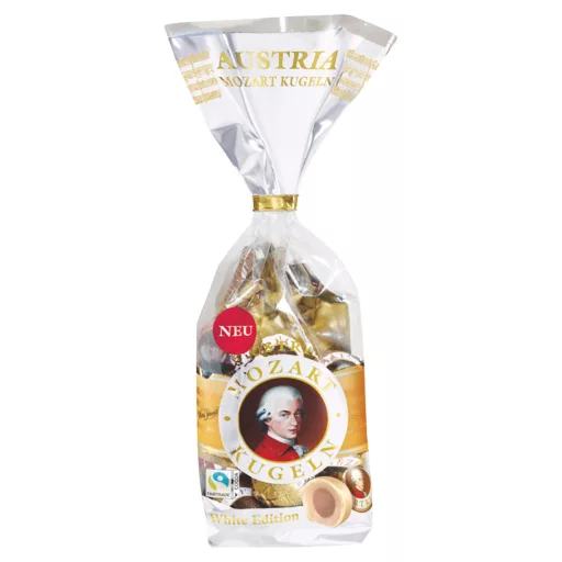 Victor Schmidt Austria Fehércsokoládés Mozart golyó praliné marcipánnal és nugátkrémmel töltve 231 g
