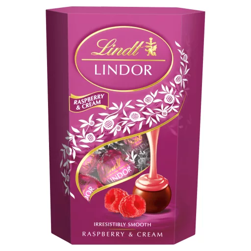 Lindt Lindor tejcsokoládé praliné lágyan olvadó málnás-tejszínes töltelékkel 200 g