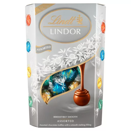 Lindt Lindor vegyes tej- és fehércsokoládé pralinék lágy töltelékkel 337 g
