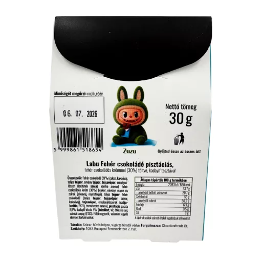 Labu'Chocolate csokoládé 30g - Pisztáciás fehér csokoládé (Zuzu)