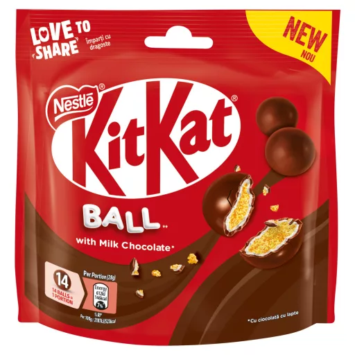 KitKat Ball ropogós búzapehelygolyók fehér krémmel és tejcsokoládéval bevonva 140 g