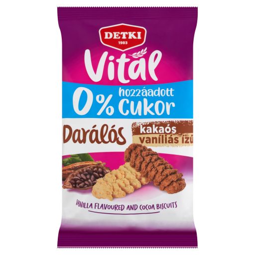 Detki Vital darálós kakaós-vaníliás ízű keksz hozzáadott cukor nélkül, édesítőszerekkel 180 g