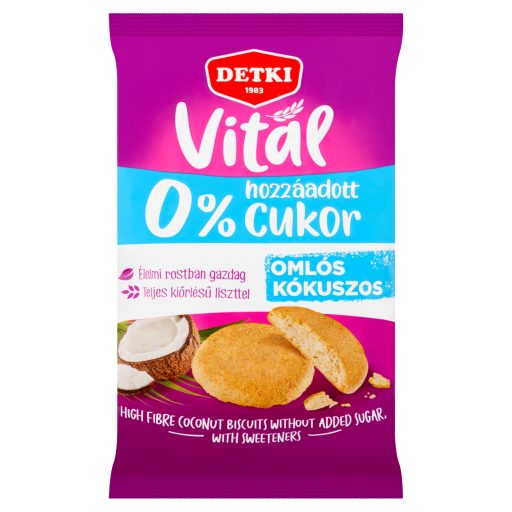 Detki Vital omlós kókuszos keksz hozzáadott cukor nélkül, édesítőszerekkel 180 g