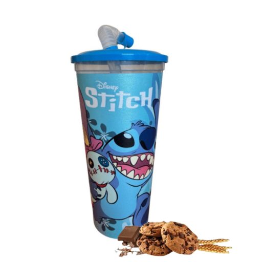 Szívószálas pohár csokis keksszel 10g – Stitch - Kék