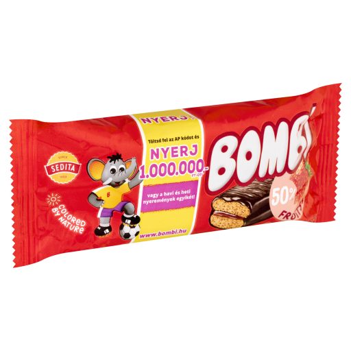 Bombi kakaós bevonómasszába mártott, vegyes gyümölcsös-epres lekvárral töltött puszedli 50 g