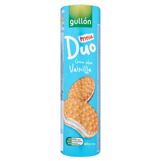 Gullón MegaDuo szendvicskeksz vanília ízesítésű krémmel töltve 500 g