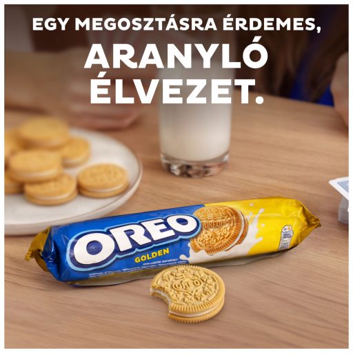 OREO Golden Vaníliaízű Töltött Keksz, vegetáriánusok is fogyaszthatják, 14 db keksz 154 g