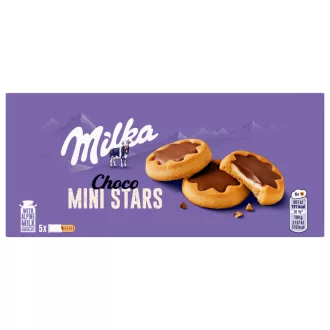   Milka Choco Mini Stars tejes krémmel töltött keksz tejcsokoládéval 185 g
