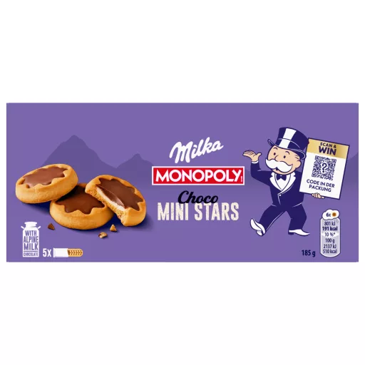 Milka Choco Mini Stars tejes krémmel töltött keksz tejcsokoládéval 185 g