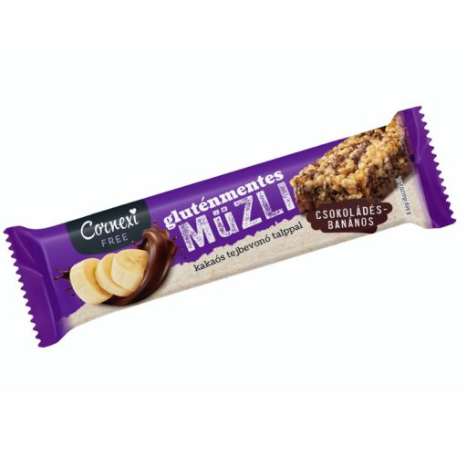 Cornexi müzliszelet 25g csokoládés- banános, kakaós tejbevonó talppal gluténmentes