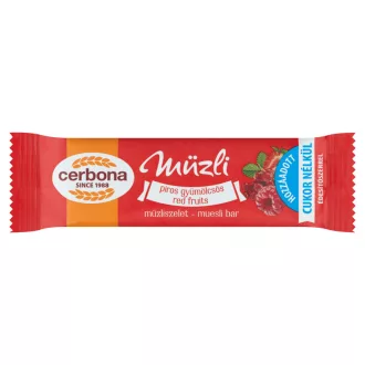   Cerbona piros gyümölcsös müzliszelet cukor hozzáadása nélkül, édesítőszerrel 20 g