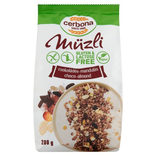 Cerbona gluténmentes, laktózmentes csokoládés-mandulás müzli 200 g
