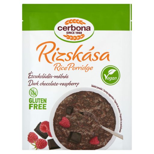Cerbona Vegan gluténmentes, étcsokoládés-málnás rizskása 45 g