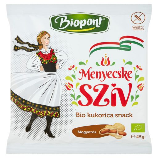 Biopont Menyecske Szív bio gluténmentes mogyorós kukorica snack 45 g