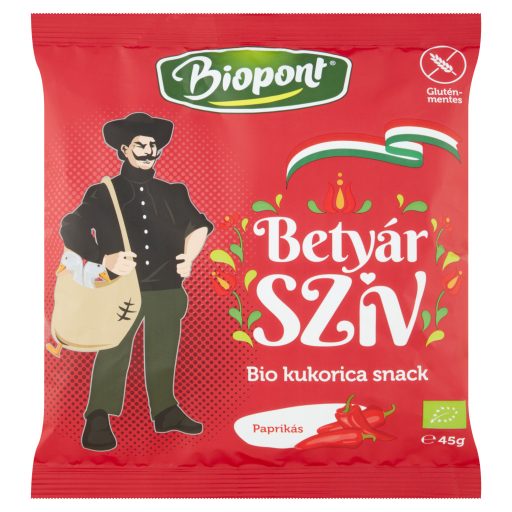 Biopont Betyár Szív bio gluténmentes paprikás kukorica snack 45 g