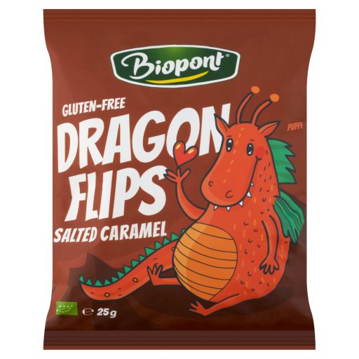 Biopont Dragon Flips Bio gluténmentes, sós karamellás kukorica snack 25 g