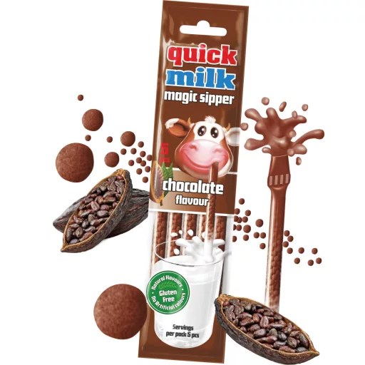 Quick Milk Magic Sipper csokoládé ízű cukordrazséval töltött szívószál 5 x 6 g (30 g)