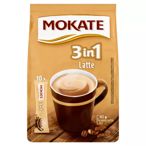Mokate 3in1 Latte azonnal oldódó kávéitalpor kávéfehérítővel és cukorral 10 x 15 g (150 g)