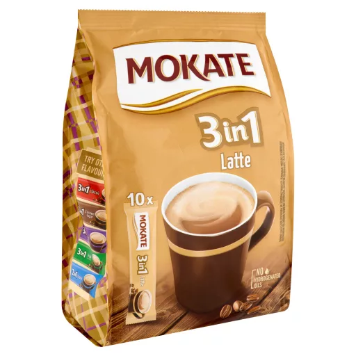 Mokate 3in1 Latte azonnal oldódó kávéitalpor kávéfehérítővel és cukorral 10 x 15 g (150 g)