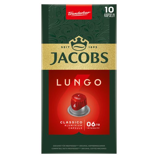 Jacobs Lungo Classico őrölt-pörkölt kávé kapszulában 10 db 52 g