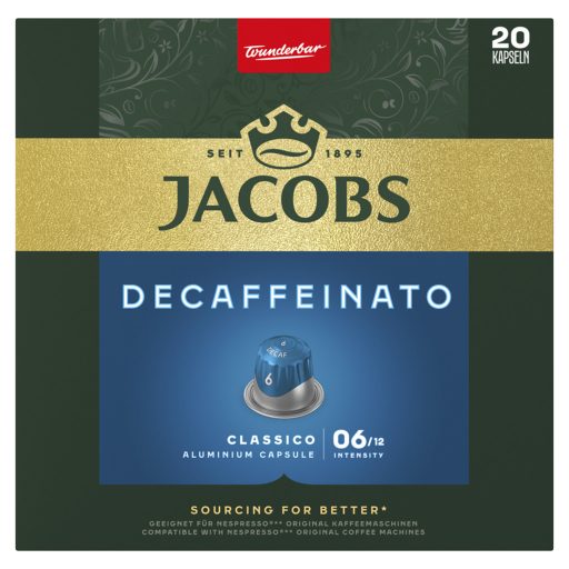 Jacobs Decaffeinato Classico koffeinmentes őrölt-pörkölt kávé kapszulában 20 db 104 g