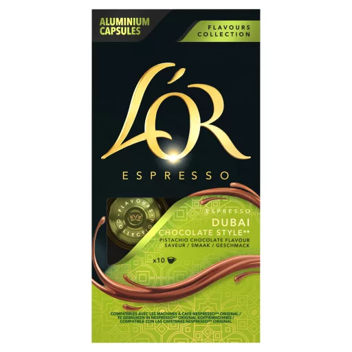 L'OR Espresso Dubai csokoládé- és pisztáciaízű őrölt-pörkölt kávé kapszulában 10 db 52 g