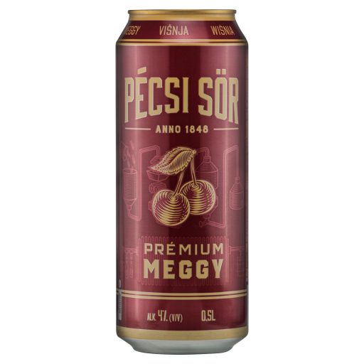 Pécsi Sör Prémium Meggy világos sör és meggy ízű szénsavas üdítőital keverék 4% 0,5 l