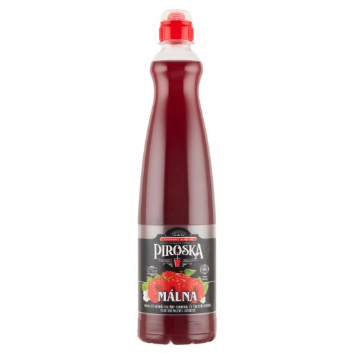 Piroska málna ízű gyümölcsszörp feketerépalével színezve, cukorral és édesítőszerekkel 0,7 l
