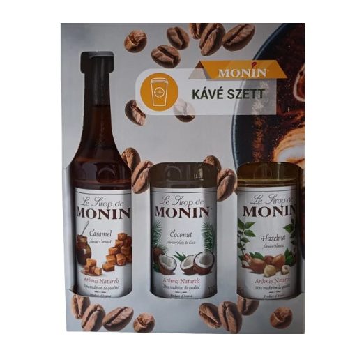Monin szirup 3x250ml kávé szett kókusz, mogyoró, karamell