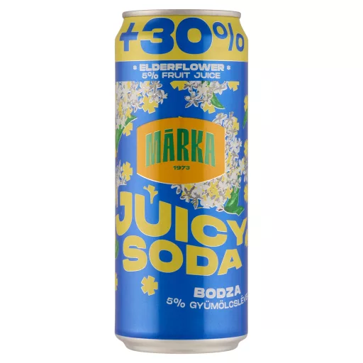 Márka Juicy Soda bodzaízű szénsavas üdítőital cukorral és édesítőszerrel 330 ml