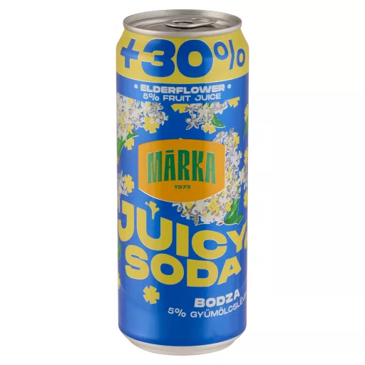 Márka Juicy Soda bodzaízű szénsavas üdítőital cukorral és édesítőszerrel 330 ml