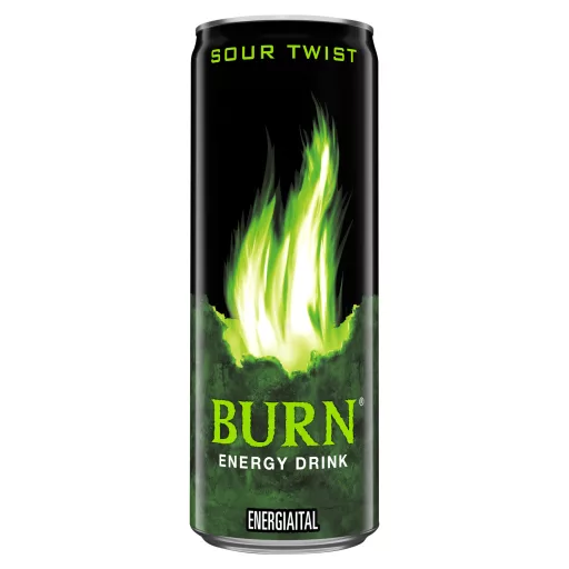 Burn Sour Twist zöld alma ízesítésű szénsavas ital koffeinnel, inozittal, B-vitaminokkal 250 ml