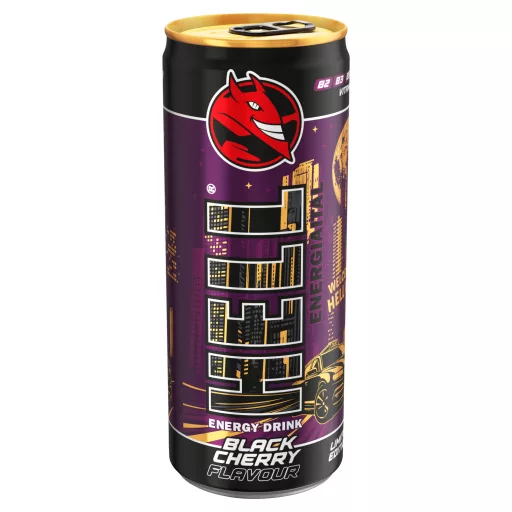 HELL fekete cseresznye- és tuttifruttiízű, koffeintartalmú, szénsavas energiaital 250 ml