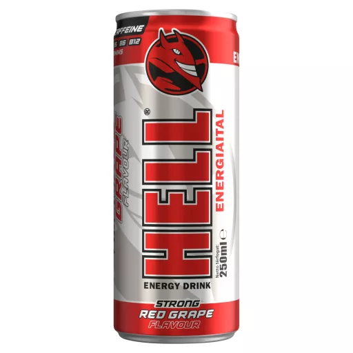 HELL Strong piros szőlő- és tuttifruttiízű koffeintartalmú, szénsavas ital 250 ml