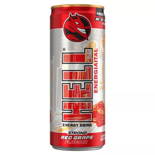 HELL piros szőlő- és tuttifruttiízű koffeintartalmú, szénsavas energiaital 250 ml