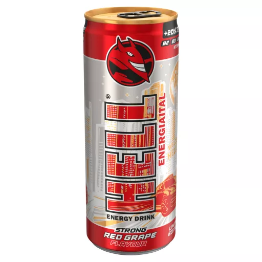 HELL piros szőlő- és tuttifruttiízű koffeintartalmú, szénsavas energiaital 250 ml
