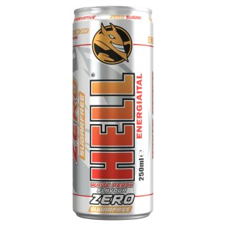   HELL Zero fehér őszibarackízű, koffeintartalmú, szénsavas, alkoholmentes ital 250 ml