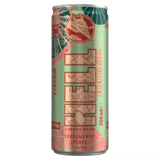   HELL sárkánygyümölcs-, licsi- és tuttifruttiízű, koffeintartalmú, szénsavas energiaital 250 ml