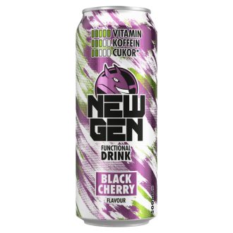   New Gen fekete cseresznye- és tuttifruttiízű, koffeintartalmú, szénsavas, alkoholmentes ital 500 ml