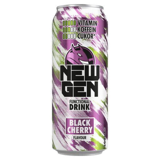 New Gen fekete cseresznye- és tuttifruttiízű, koffeintartalmú, szénsavas, alkoholmentes ital 500 ml