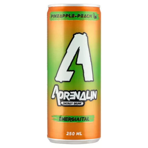 Adrenalin ananász-őszibarack ízű szénsavas energiaital hozzáadott koffeinnel és vitaminokkal 250 ml