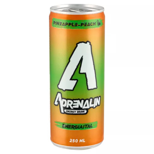 Adrenalin ananász-őszibarack ízű szénsavas energiaital hozzáadott koffeinnel és vitaminokkal 250 ml