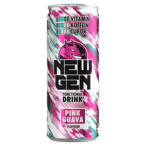 New Gen rózsaszín guava- és tuttifruttiízű, koffeintartalmú, szénsavas, alkoholmentes ital 250 ml