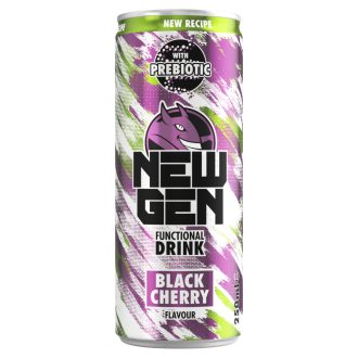   New Gen fekete cseresznye- és tuttifruttiízű, koffeintartalmú, szénsavas, funkcionális ital 250 ml