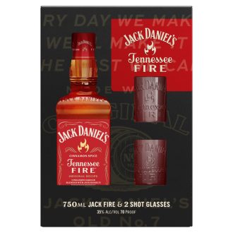   Jack Daniel's whiskey 0,7l Tenessee Fire + 2 pohár díszdobozban + 50Ft visszaváltási díj
